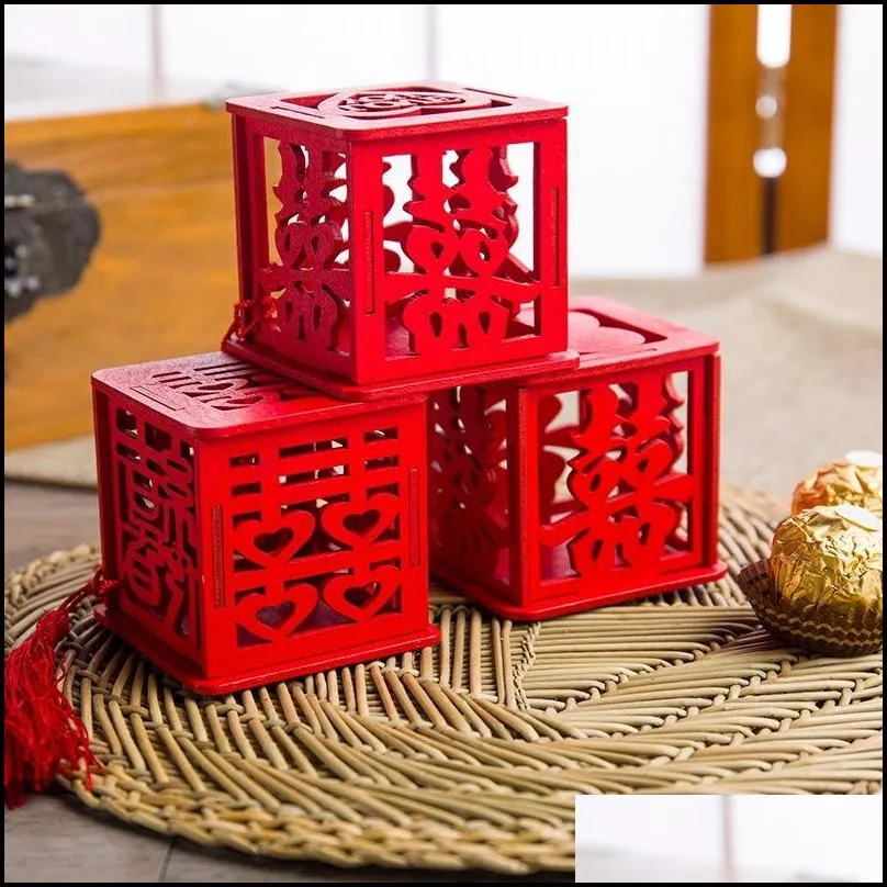 originality sweet sugar box chinese style gules wooden hollow out happy character love wedding gift wrap candy boxes party favors 1 18hy