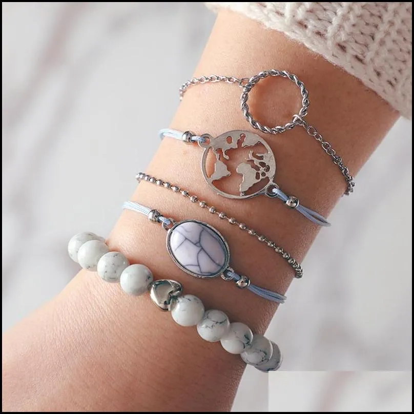 5pcs geometric hollow electric map conch combination layered bracelet set beaded bracelet multiple stackable bracelet jewelry