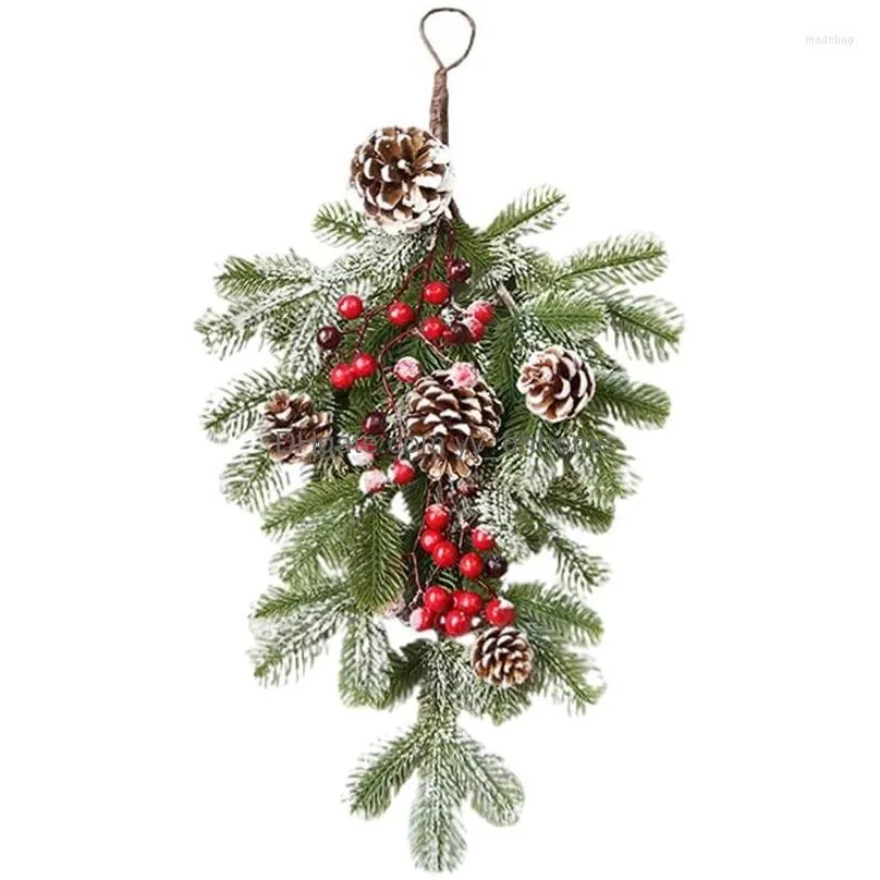 christmas decorations artificial teardrop swag mixed pine cone and berry for front door wall window holiday decor hanging ornaments