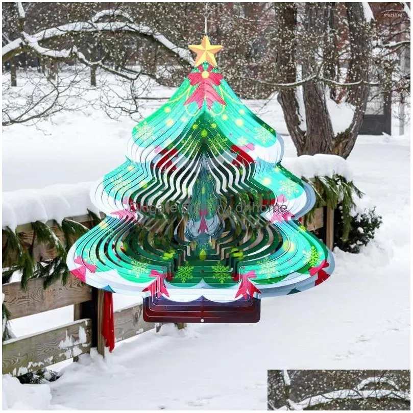 christmas decorations 3d tree metal wind spinner stainless steel chime decoration 30cm/11.81inch indoor outdoor