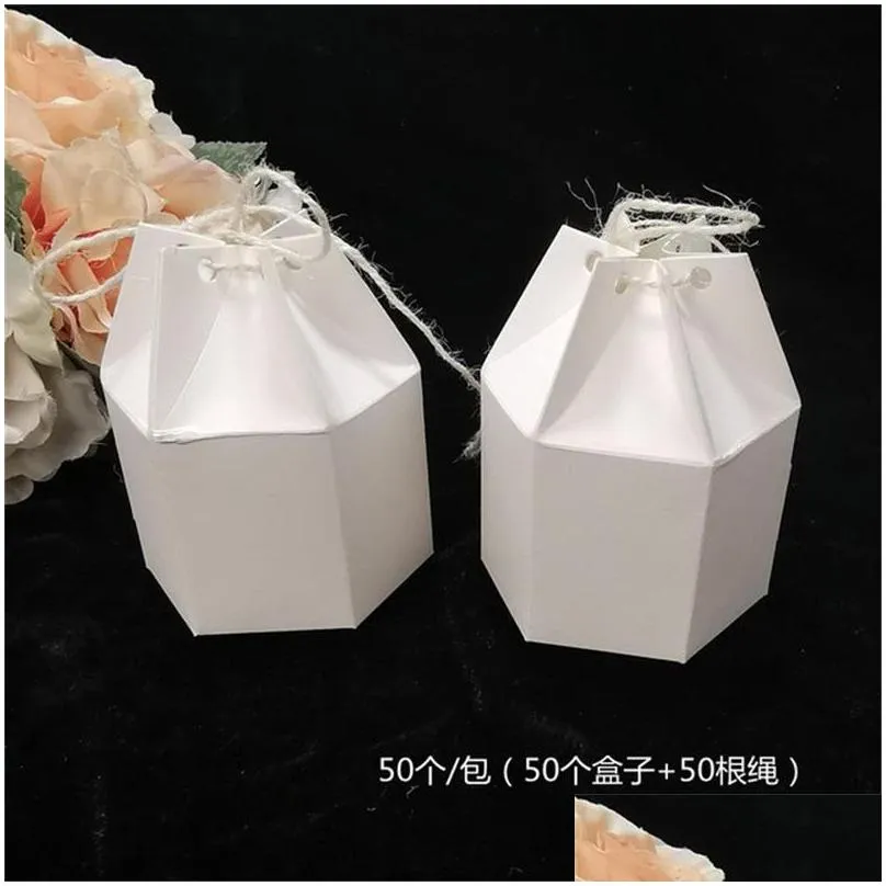 new creative kraft paper candy gift wrap boxes lantern hexagon shape wedding favors gift packaging chocolate box bags 20211224 q2