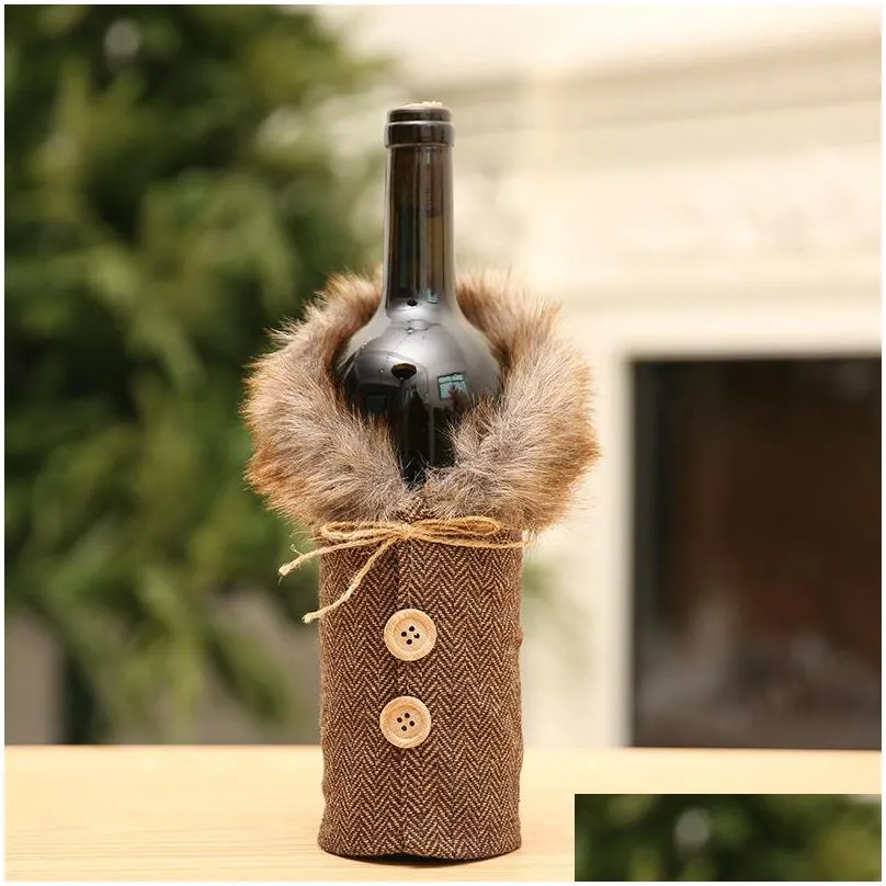 fashion retro beer bottle sleeve with bow lattices prints wine covers decorative bottles bag fit indoor christmas decoration 2 color 4