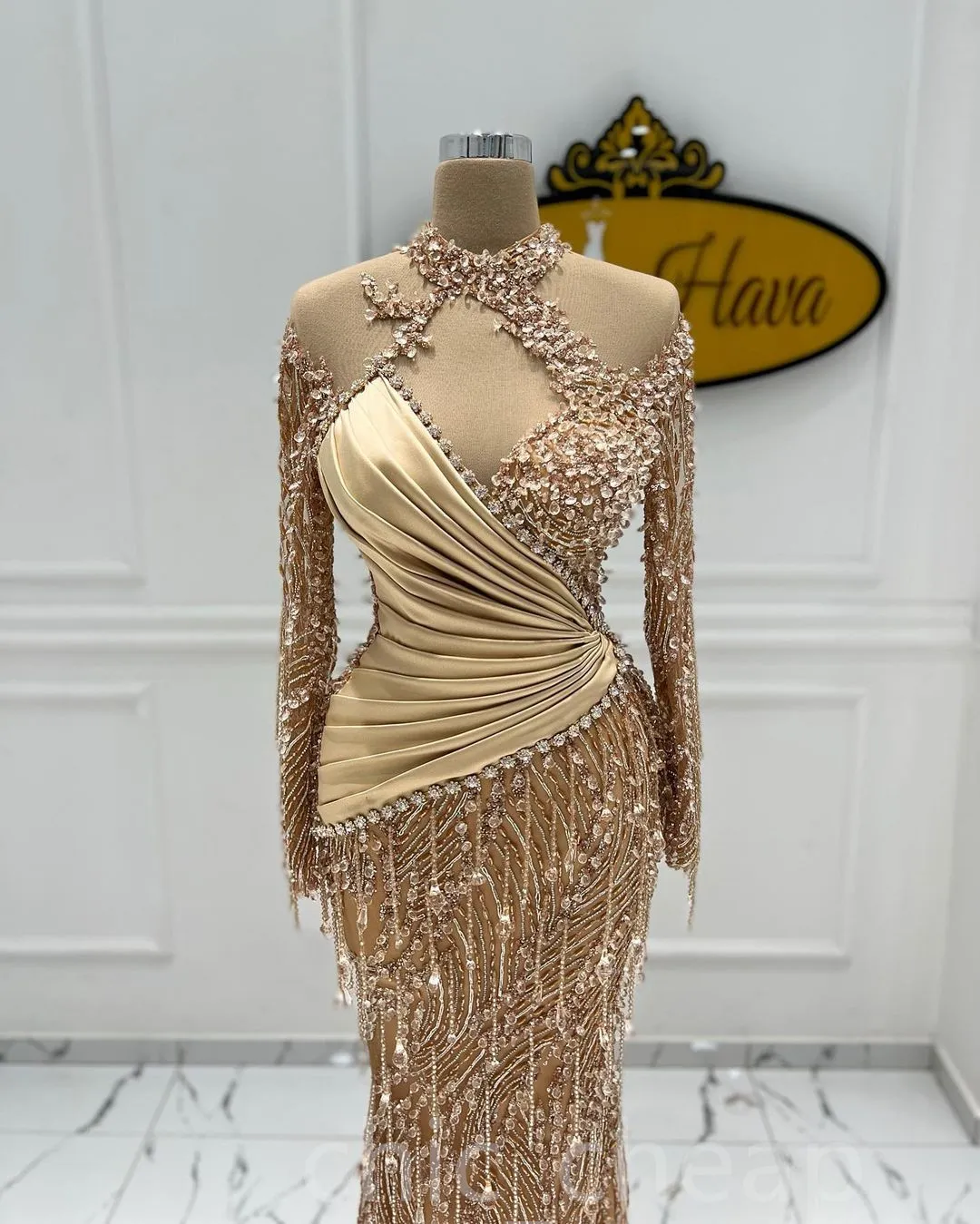 2022 Arabic Aso Ebi Gold Mermaid Prom Dresses Beaded Crystals Sexy Evening Formal Party Second Reception Birthday Engagement Gowns Dress ZJ875