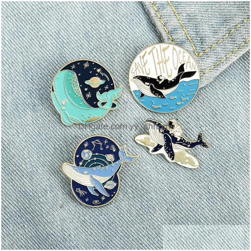 big universe sea whale brooches pins cute enamel lapel pin suit badge for women men fashion jewelry