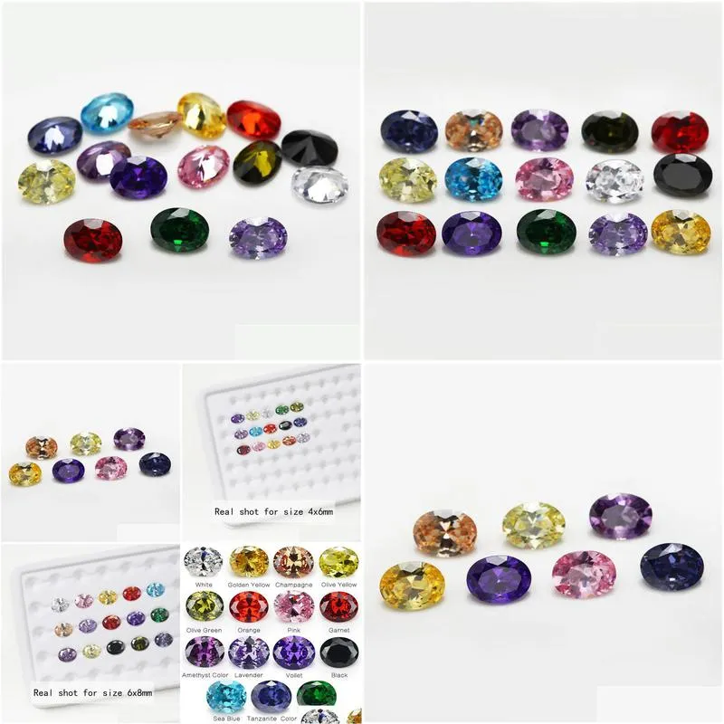 1pcs per colors total 15pcs size 4x6mm 10x12mm oval shape loose cubic zirconia stone