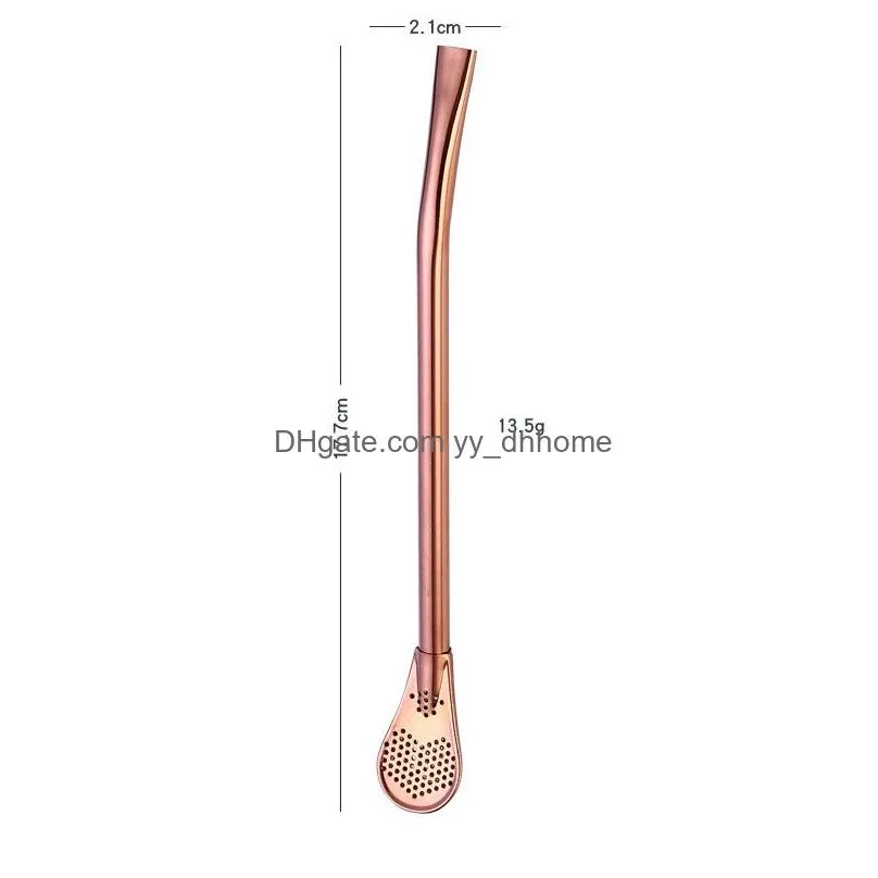 home stainless steel stirrer drinking straw coffee spoon straws kitchen dining barware rose gold rainbow