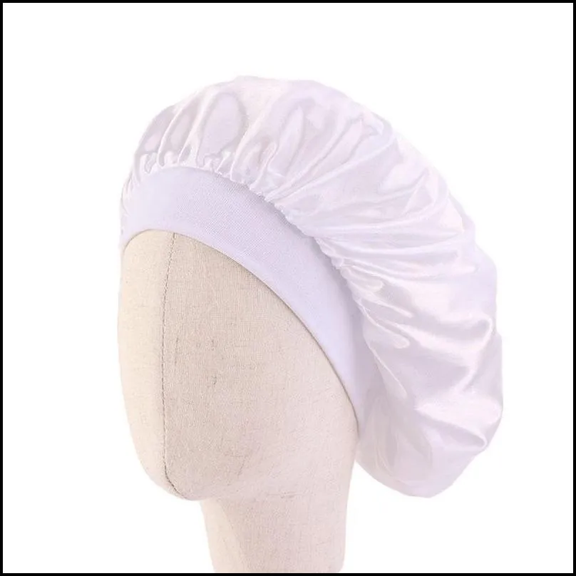 silk hair bonnets satin round head bath hat shower caps wrap fitted sleep hats wide elasticity showers room accessories kids 4 22ba b2