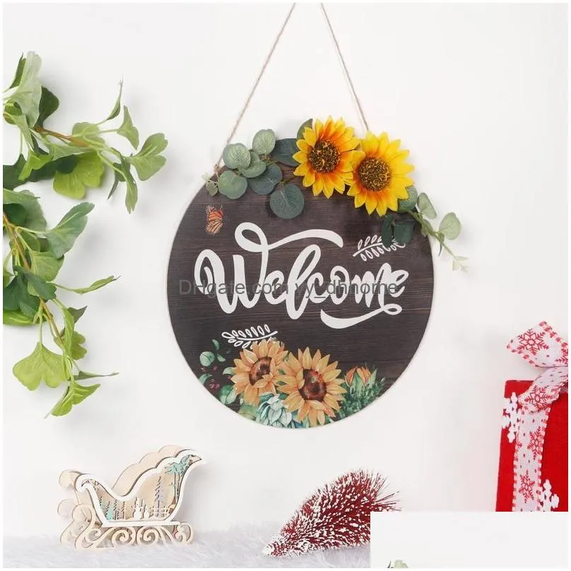 christmas decorations american country round hanging welcome door sunflower wooden decorationchristmas