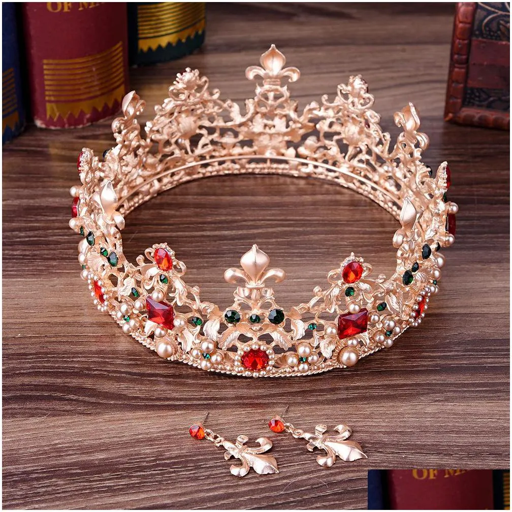 2021 vintage baroque bridal tiaras accessories gold/silver colorful crystals princess headwear stunning wedding tiaras and crowns12148