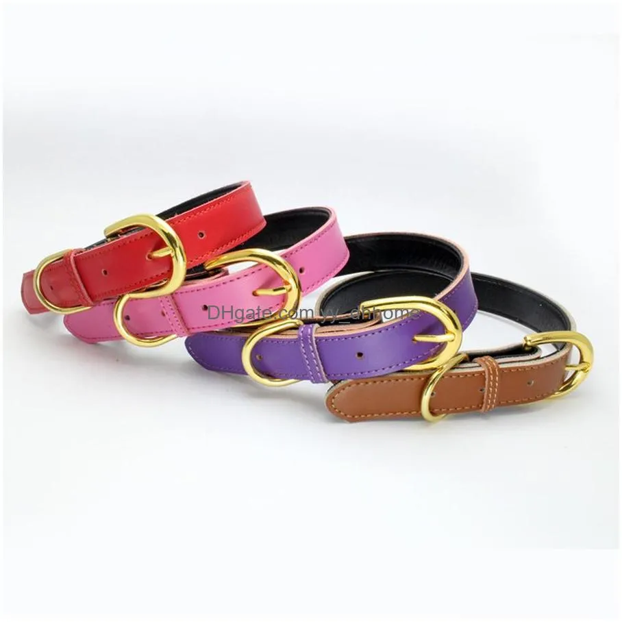 gold pin buckle dog collar adjustable fashion leather dog collars neck dogs supplies black red white