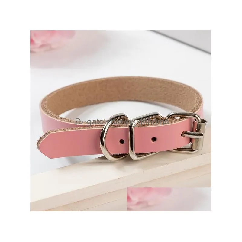 leather dog adjustable collar pin buckle dog collars neck lace pet dog supplies red pink blue