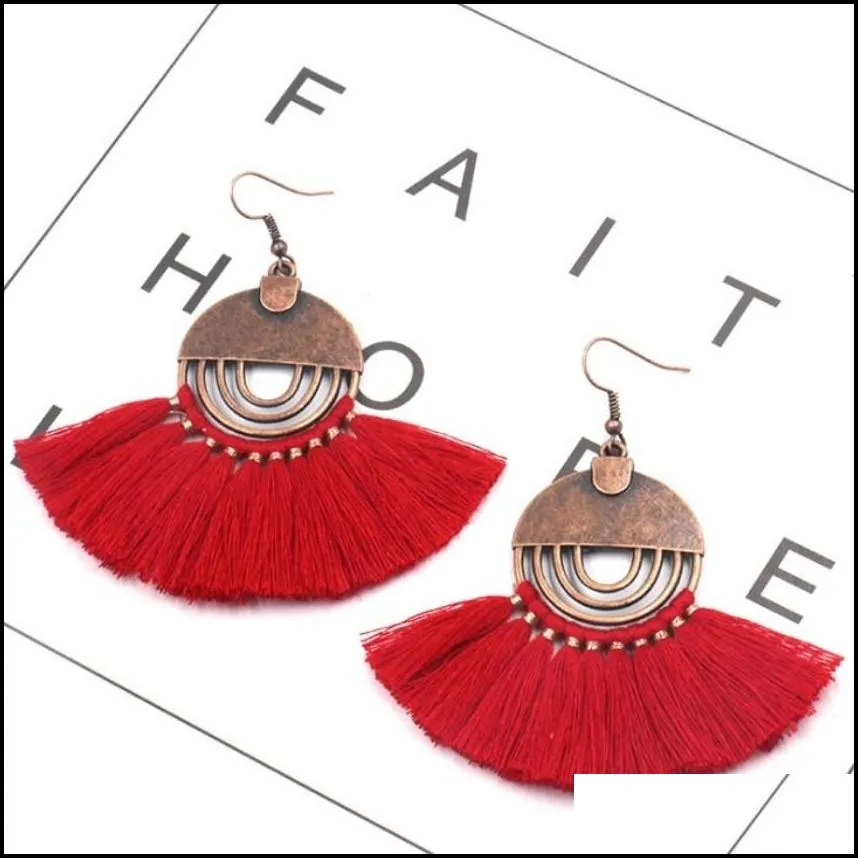 ladies tassel earrings fan shaped girl bohemian pendant vintage tassel