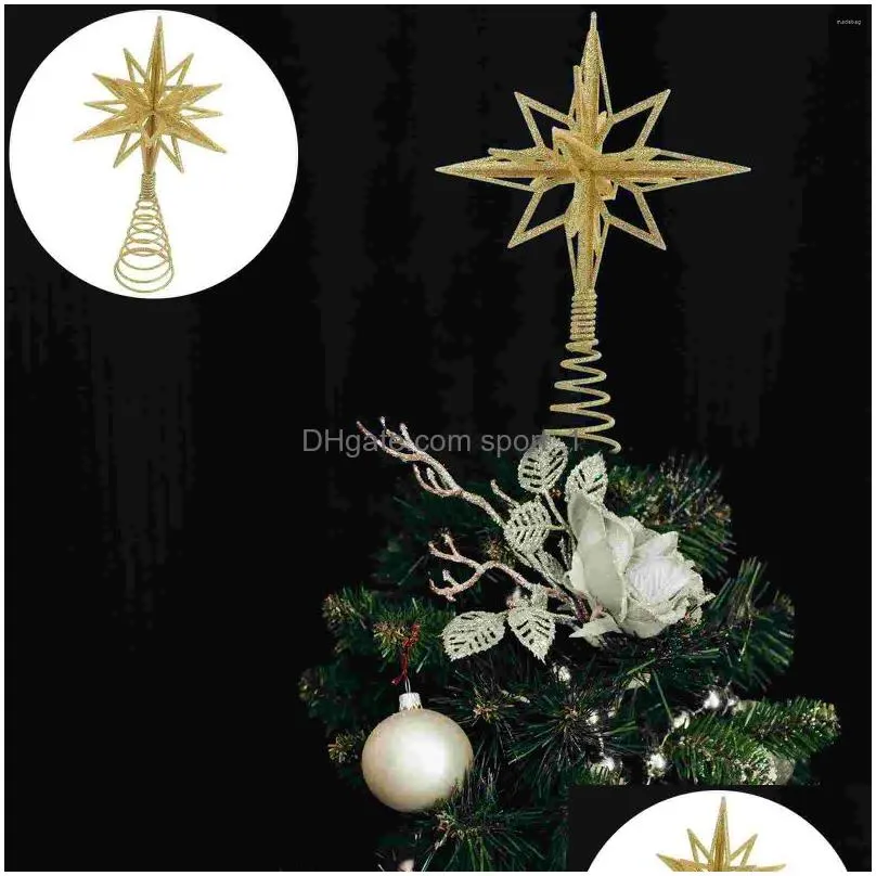 christmas decorations tree topper star golden decor treetop hollow adornment gold festival ornament ribbon