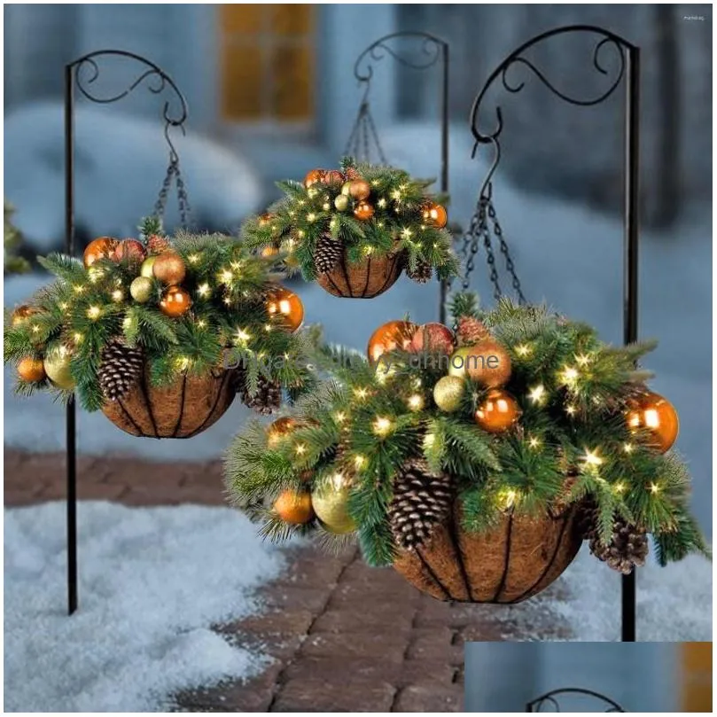 christmas decorations artificial hanging basket with white led light decoration for home ornament outdoor garden decor