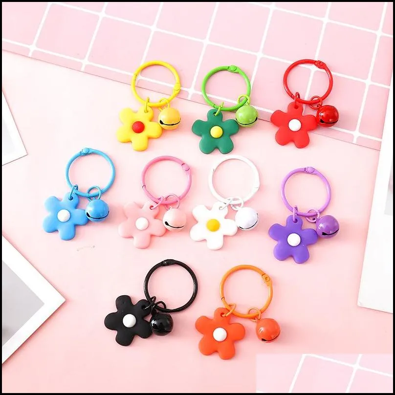 colorful flower bell keychain favor women girls black white yellow candy color key ring chain pendant female bag 20211224 q2