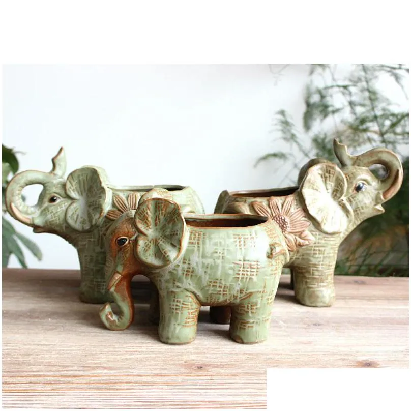 new elephant ceramic animal flower pot exquisite retro succulent plants potted plant home desktop decor 15 5fm ww