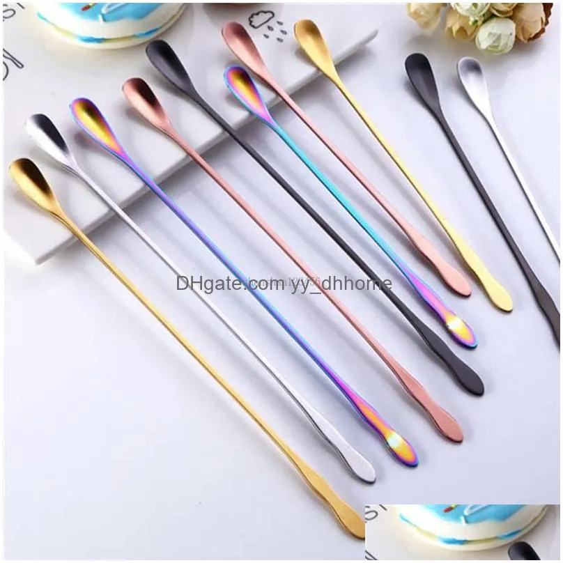 stainless steel long ladle dessert spoon coffee scoops gold rainbow stirring scoops mug ice scoop home kitchen dining coffeeware