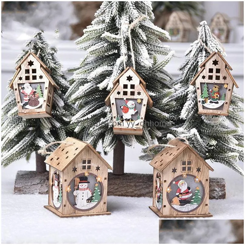 christmas decorations gifts wooden light log cabin tree pendant children handmade diy window display decorationchristmas