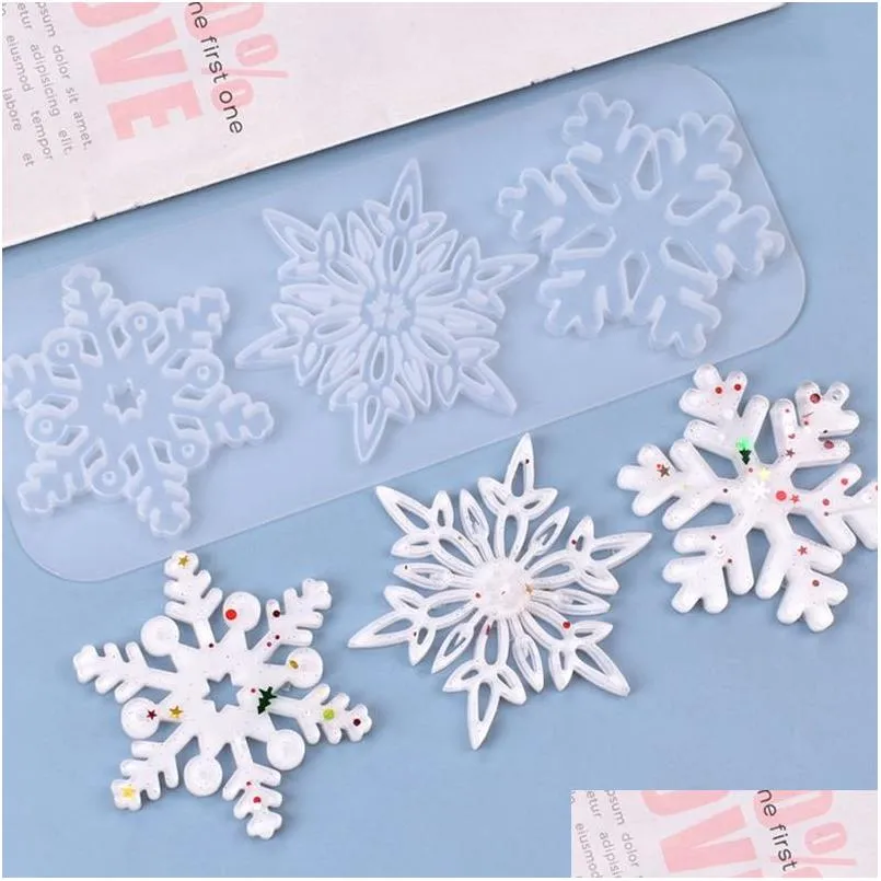 christmas decorations diy crystal epoxy mold threelink snowflake pendant casting silicone handmade making decorative tool