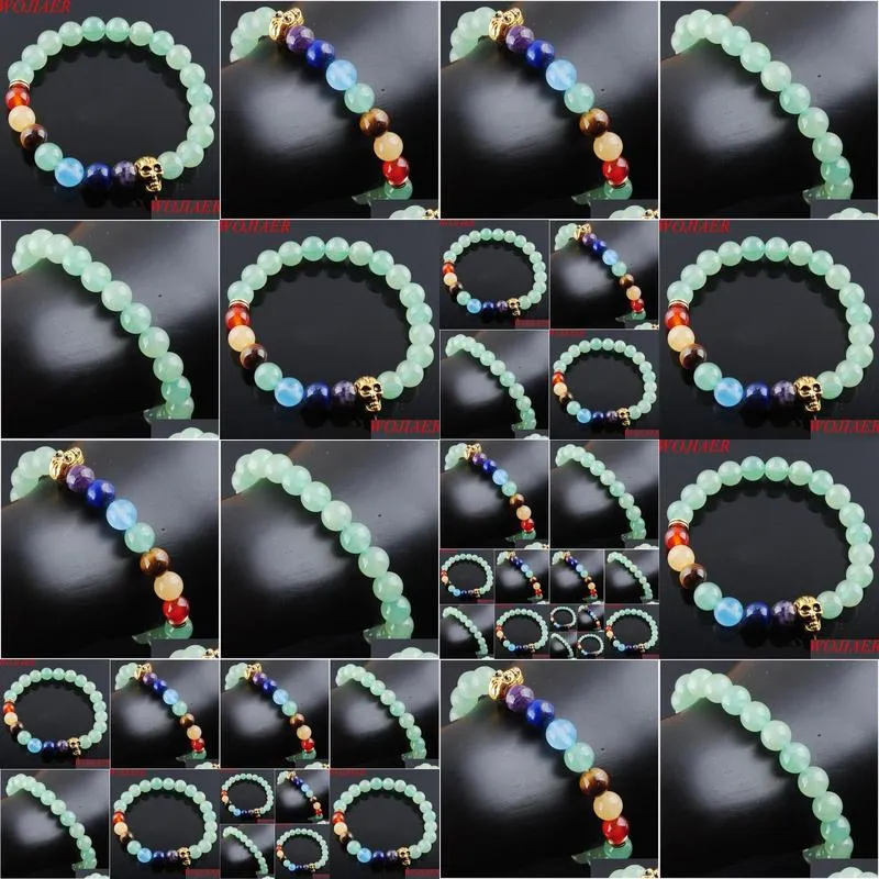  8mm green aventurine stone round beads ghost head strands bracelets 7 chakra healing mala meditation prayer yoga women jewelry
