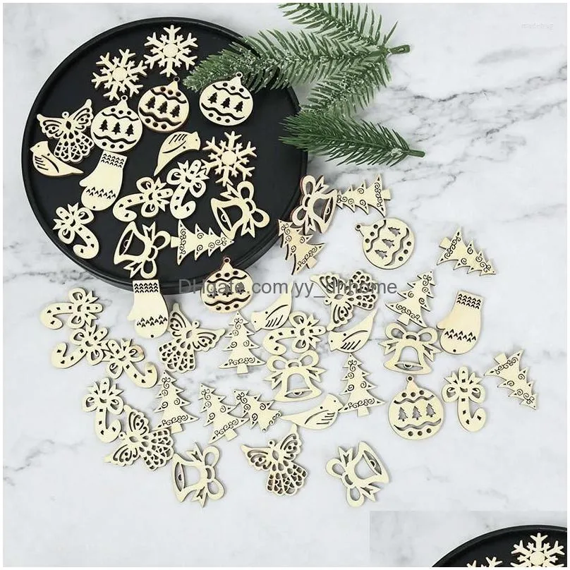 christmas decorations 50/100pcs mini wooden chips diy hanging pendants craft table scatter confetti xmas year decoration party