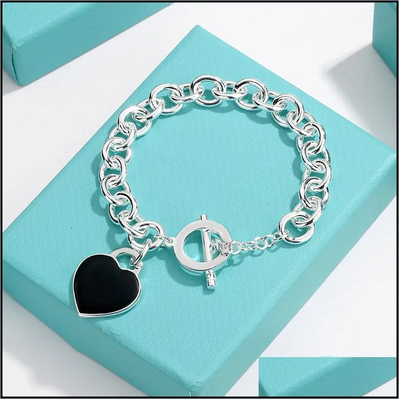 charm bracelets needle enamel heart bracelet fine jewelry for women black blue pink red pseiras famous drop delivery 2022 183dr