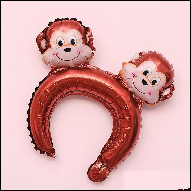 aluminum film hairband toy balloons hair stick decorate cartoon animal monkey fox head bands sell well 0 44qp j1