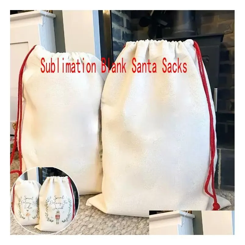 dhs sublimation blank santa sacks diy personlized drawstring bag christmas gift bags pocket heat transfer