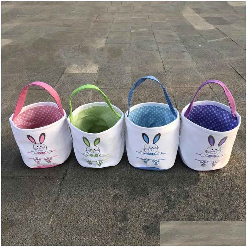 lovely canvas bucket bag diy handmade rabbit pattern easter gift candy hand basket multicolor holiday supplies 12jz j2