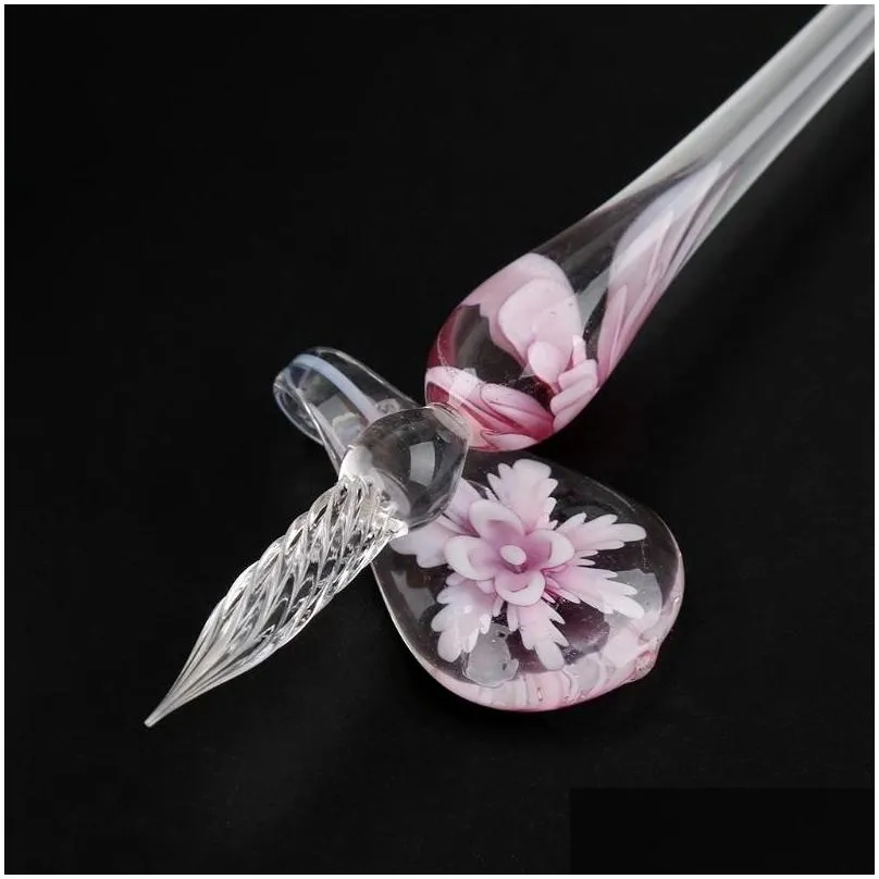 vintage handmade art elegant crystal floral glass dip pen sign ink pens gift 201202