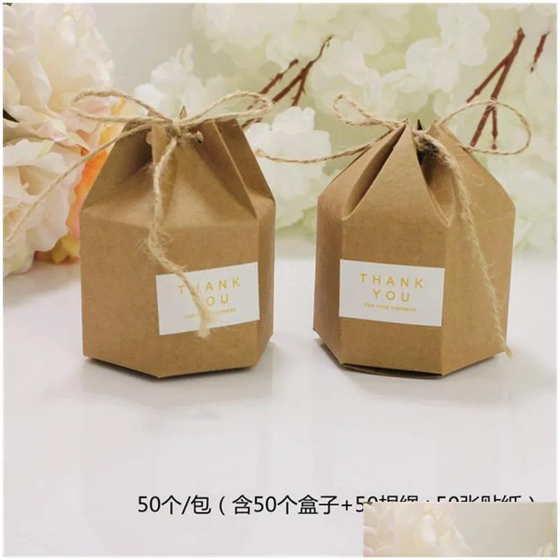 new creative kraft paper candy gift wrap boxes lantern hexagon shape wedding favors gift packaging chocolate box bags 20211224 q2