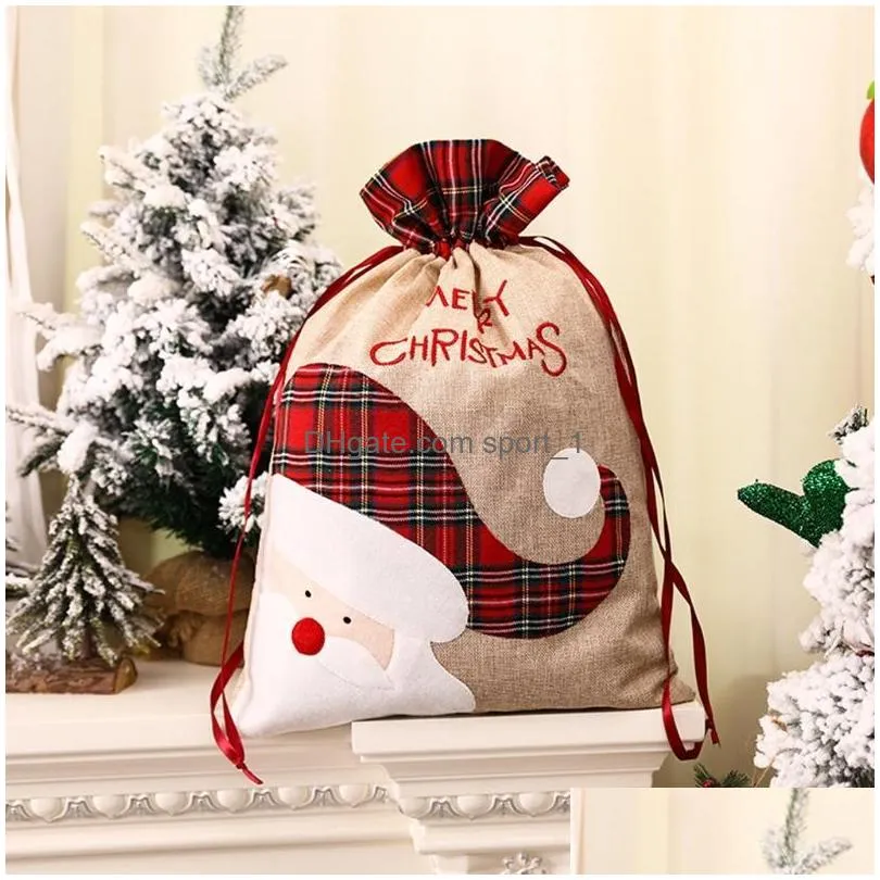 christmas decorations merry big candy bag linen tote drawstring wrapping diy wedding party favor for storing food packing drop