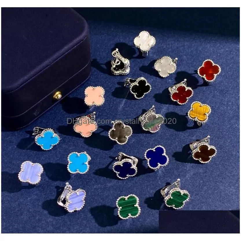 classic brass white gold plated pendant necklaces colorful shell flowers four leaves clover women luck earring ear stud designer jewelry