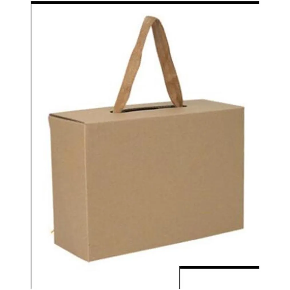 kraft paper gift wrap box black brown rectangle packing case fold rope tote carton clothes shoes home white portable m2