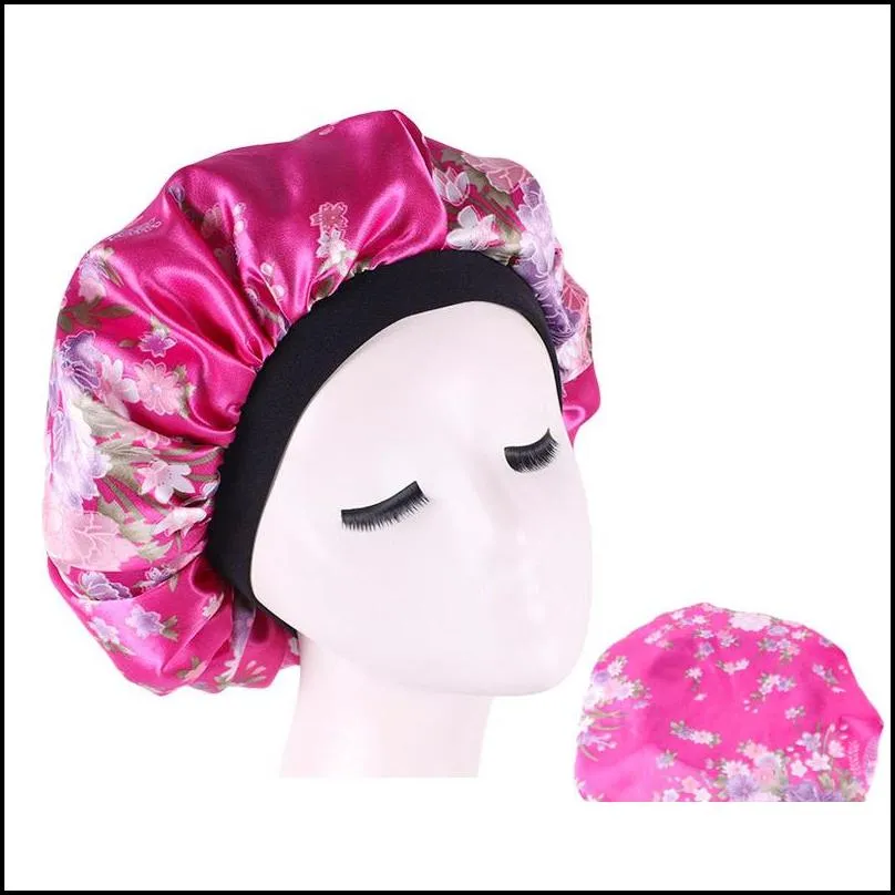 flower elasticity fitted hats head wrap hair bonnets circular satin silk bath sleep hat broad brim shower room accessories lady 4 7ba