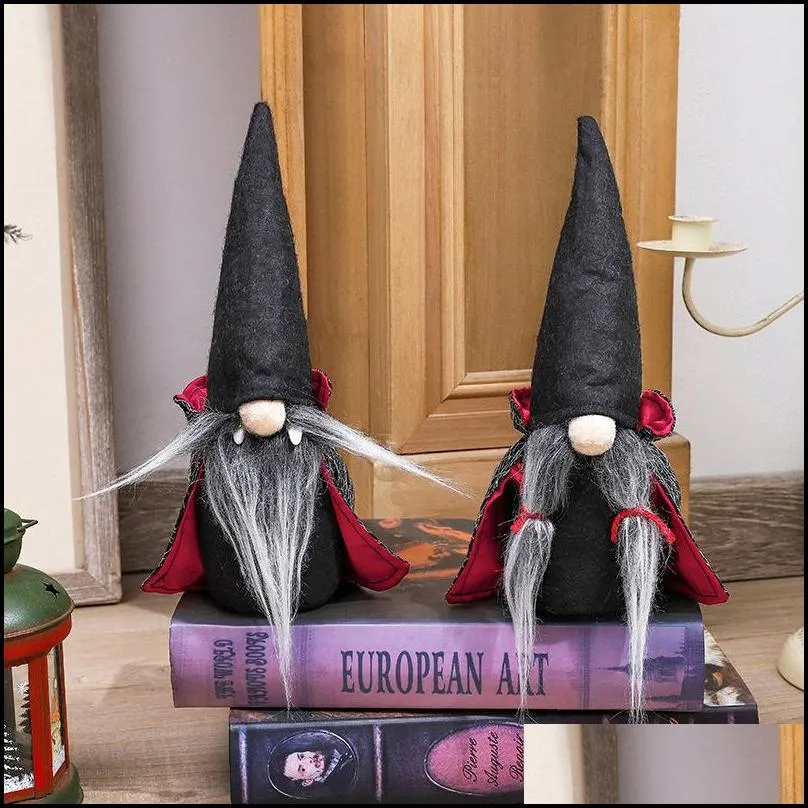 cartoon halloween ghost festival party supplies decorate prop cloth dwarf black witch cloak hat faceless doll display window scene ornaments 9 31yw