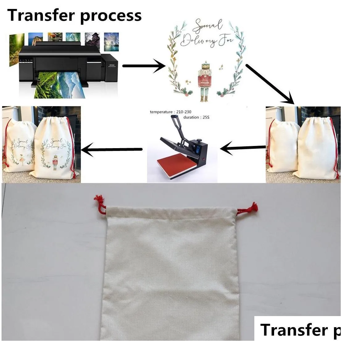 dhs sublimation blank santa sacks diy personlized drawstring bag christmas gift bags pocket heat transfer