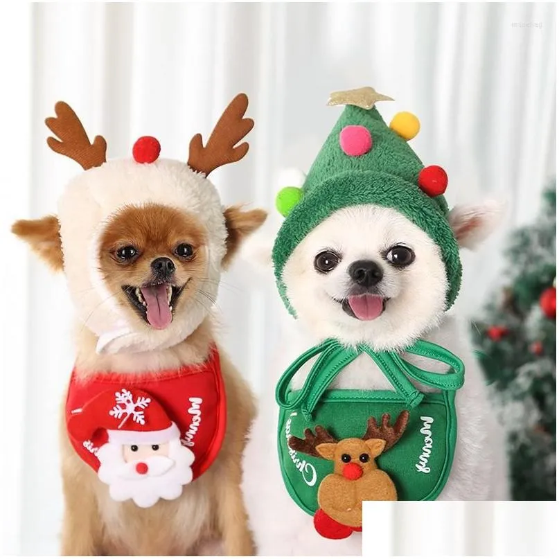 dog apparel christmas hat pet cap scarf bibs santa elk cute cosplay costume outfit for small medium doggy cats headgear accessories