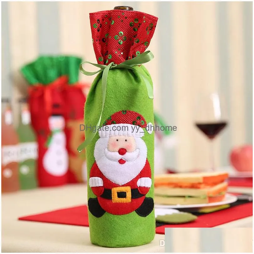  est christmas decoration santa claus elk red wine bottle cover gift reindeer snowflake elf bottle hold bag case snowman xmas