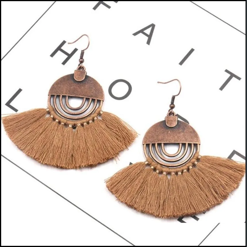ladies tassel earrings fan shaped girl bohemian pendant vintage tassel
