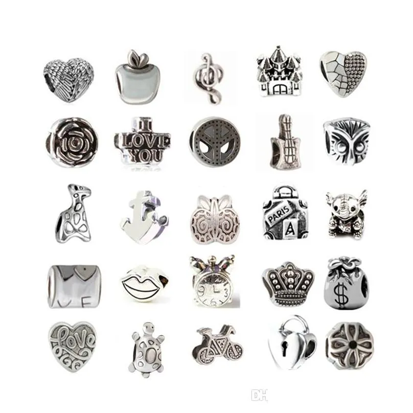 mix at least 33 style alloy charm bead fashion jewelry european style for pandora bracelet promotion