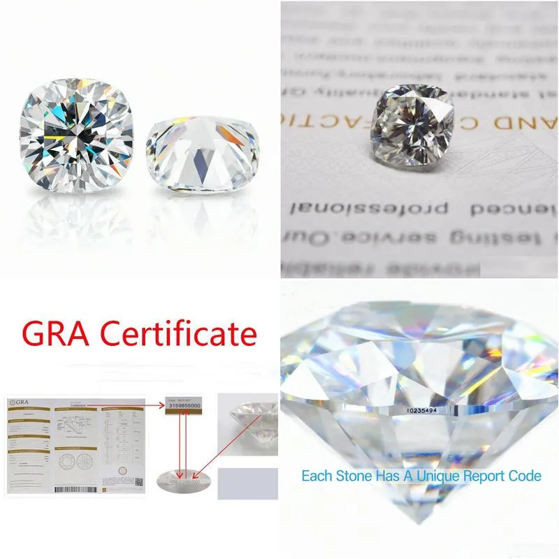 2x210x10mm white d color vvs1 cushion cut moissanite stone with gra certificate