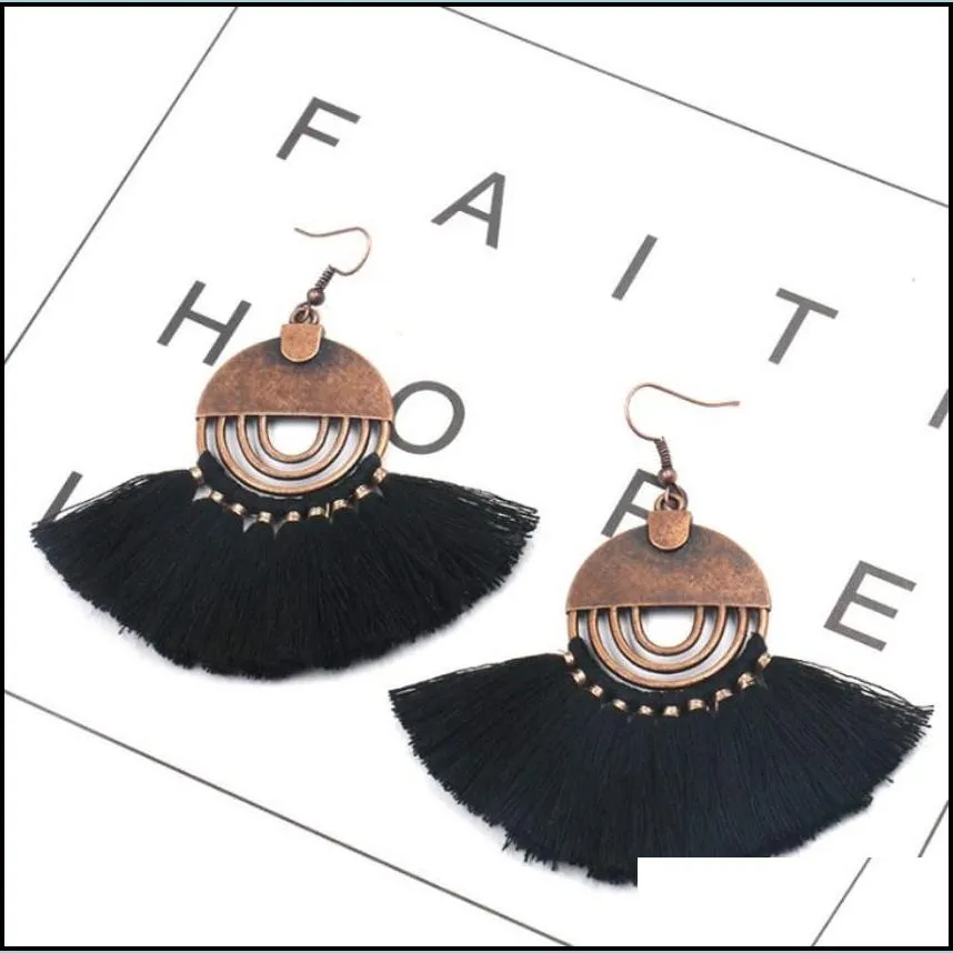 ladies tassel earrings fan shaped girl bohemian pendant vintage tassel