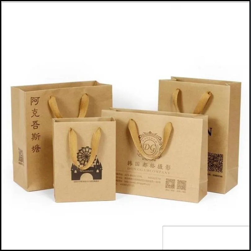 2016 10 sizes stock and customized paper gift bag brown kraft paper bag with handles wholesale 401 j2