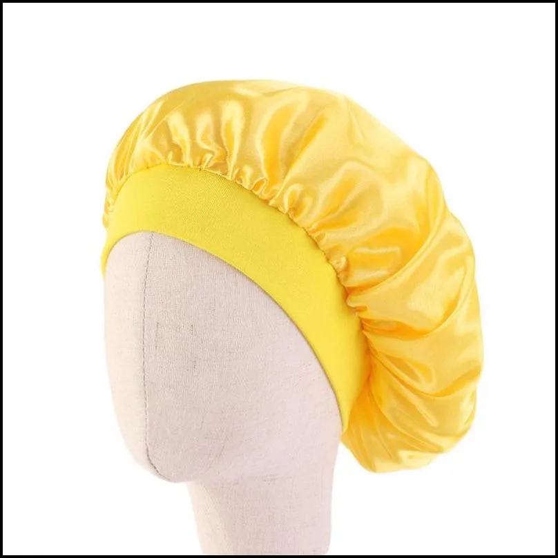 silk hair bonnets satin round head bath hat shower caps wrap fitted sleep hats wide elasticity showers room accessories kids 4 22ba b2