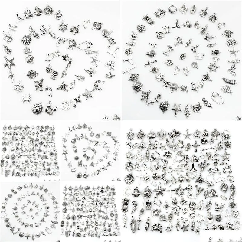 mix charms 120pcs vintage antique silver mini life alloy pendant diy jewelry making