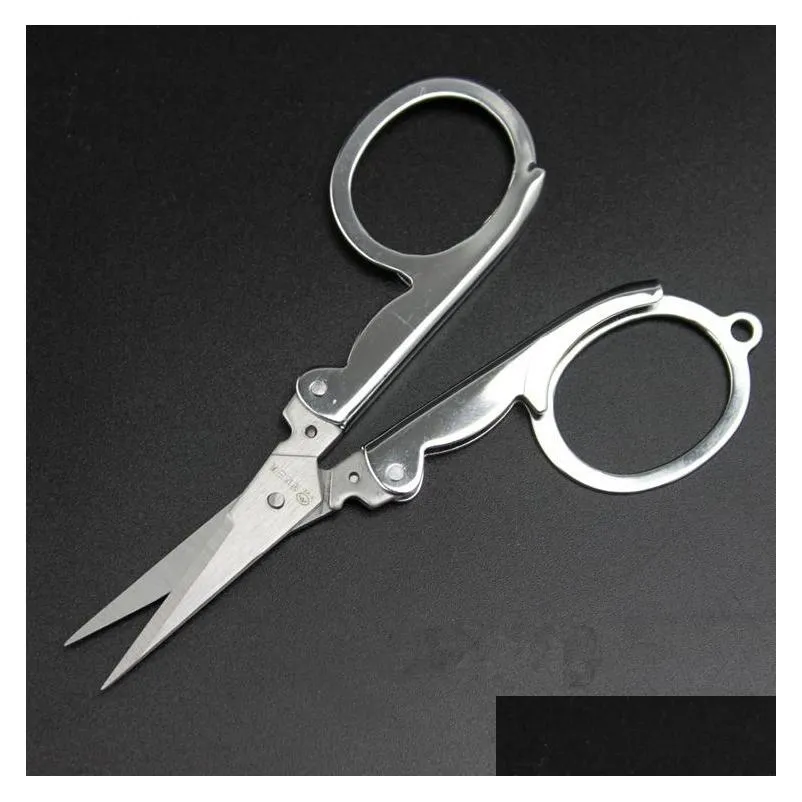 wholesale diamond portable folding scissors folding foldable scissors collapsible medium trip scissors travel scissor color silver