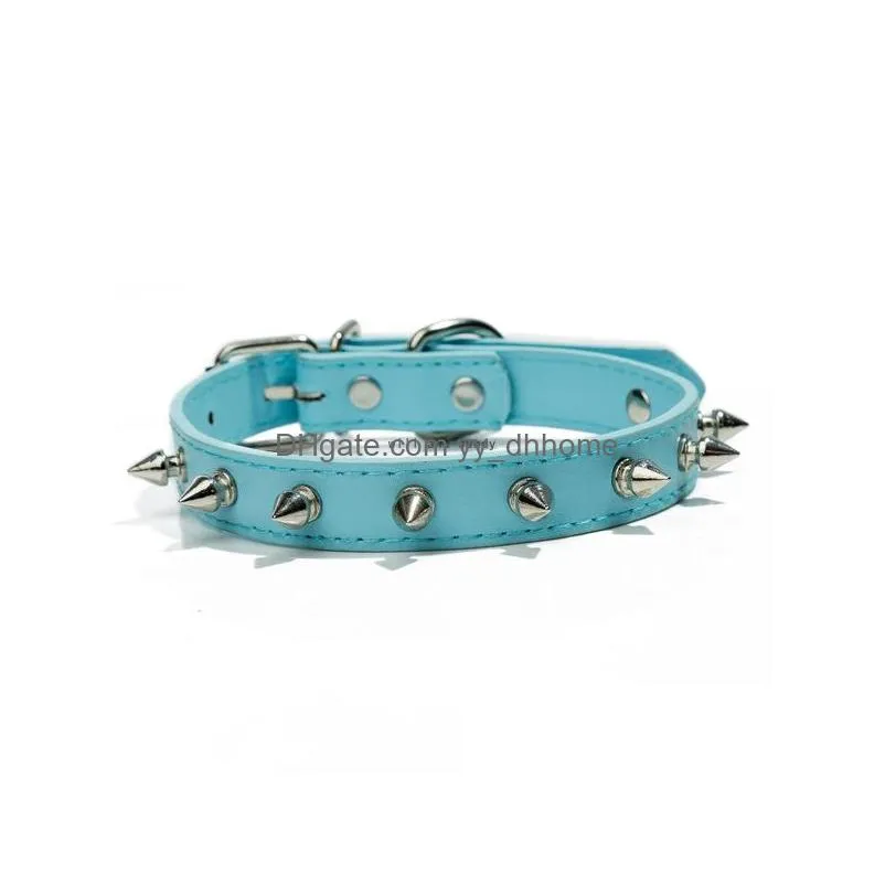 fashion punk metal rivet dog collar candy colors pu leather leash collars pet puppy supplies red blue black blue