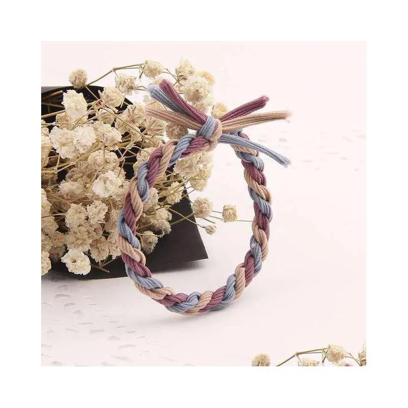manufacturers direct selling hair rope korean version color matching braid high elastic thick head hand woven knotted headdress