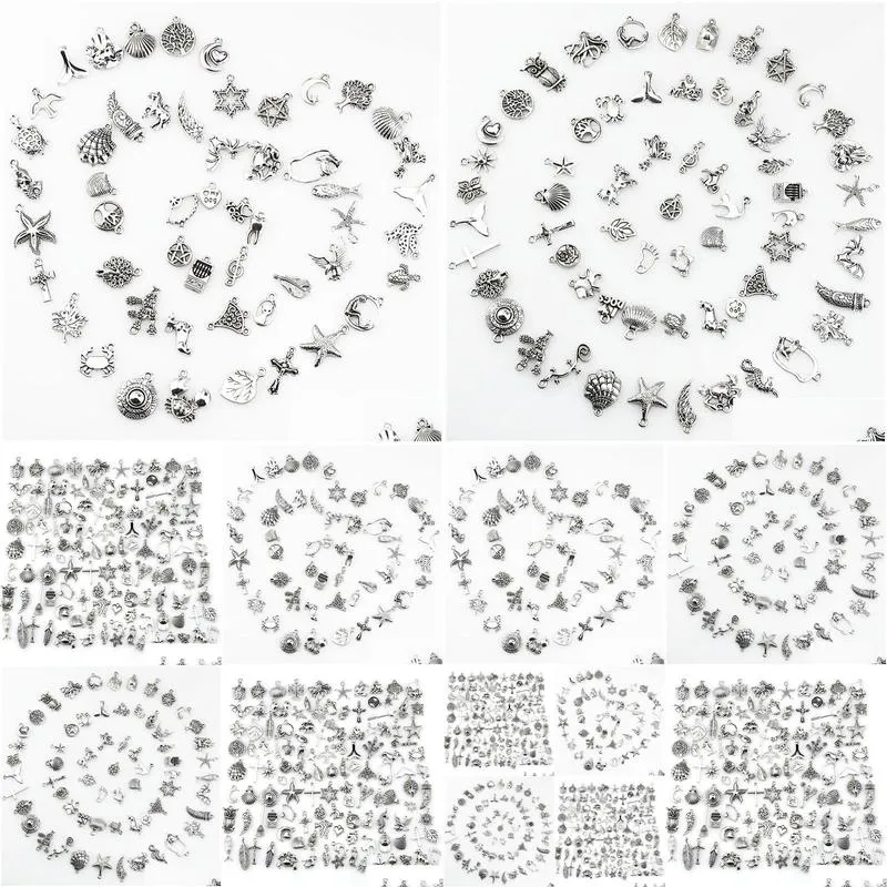 mix charms 120pcs vintage antique silver mini life alloy pendant diy jewelry making